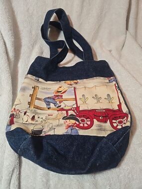 Handmade Little Cowboy Cowpokes Medium Denim Tote Bag 9x2x12"